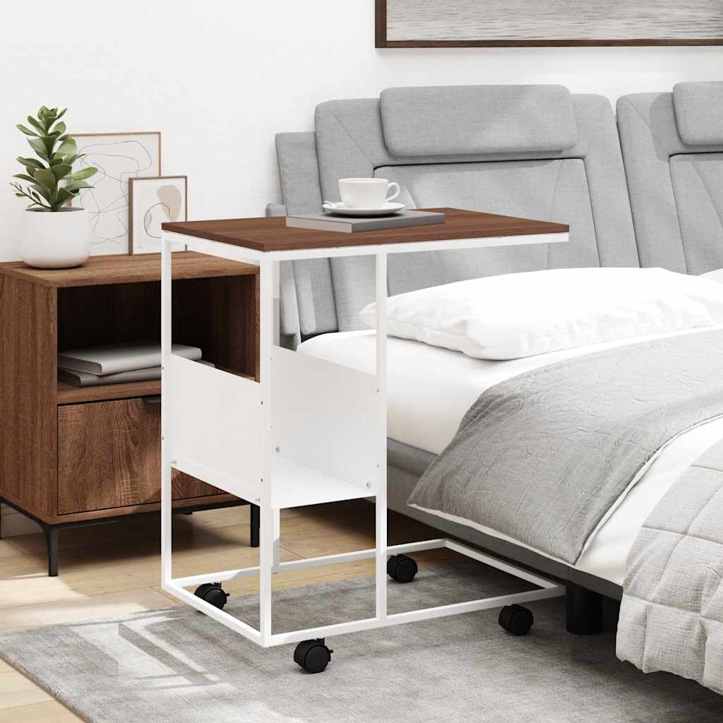 Tavolino con Ruote Bianco 55x36x63,5cm in Legno Multistrato