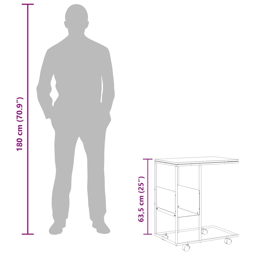 Tavolino con Ruote Bianco 55x36x63,5cm in Legno Multistrato