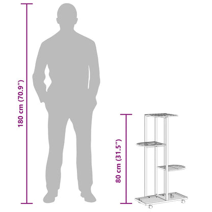 Fioriera a 4 Piani con Ruote 44x23x80 cm Ferro Nero