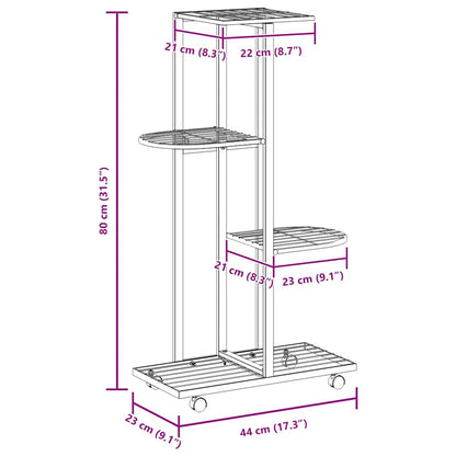 Fioriera a 4 Piani con Ruote 44x23x80 cm Ferro Bianco