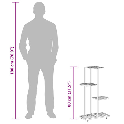 Fioriera a 4 Piani con Ruote 44x23x80 cm Ferro Bianco