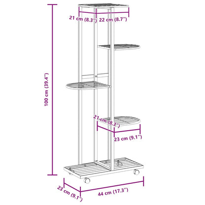 Fioriera a 5 Piani con Ruote 44x23x100 cm Ferro Nero