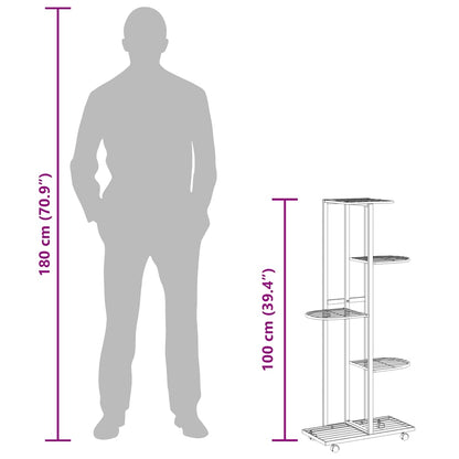 Fioriera a 5 Piani con Ruote 44x23x100 cm Ferro Nero