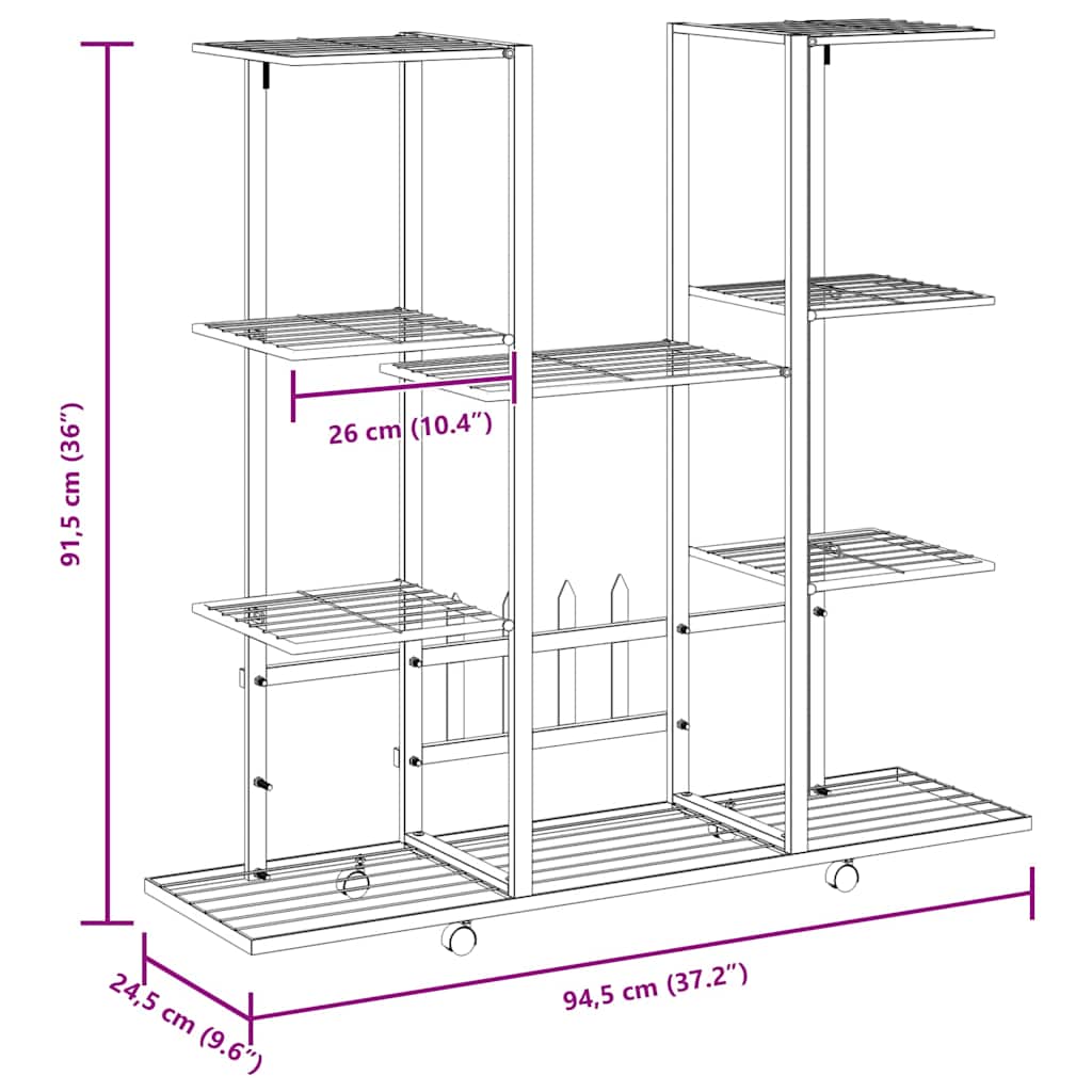 Portafiori con Ruote 94,5x24,5x91,5 cm Ferro Bianco