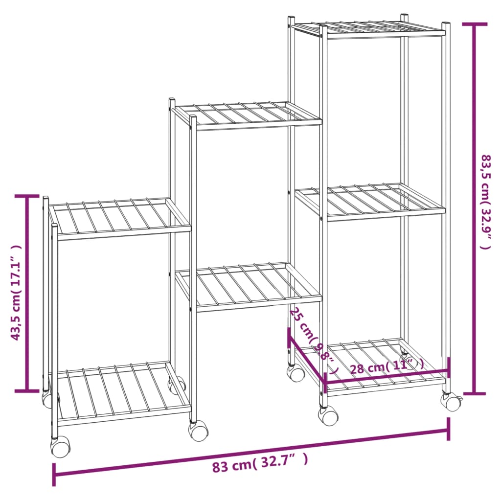 Portafiori con Ruote 83x25x83,5 cm Ferro Nero - homemem39