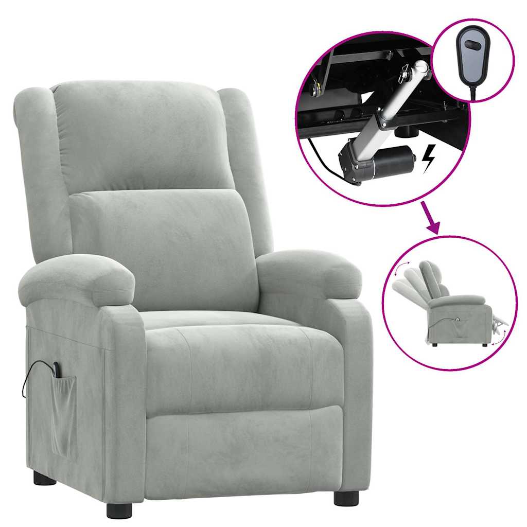 Poltrona Elettrica Reclinabile Grigio Chiaro in Vera Pelle | homemem39