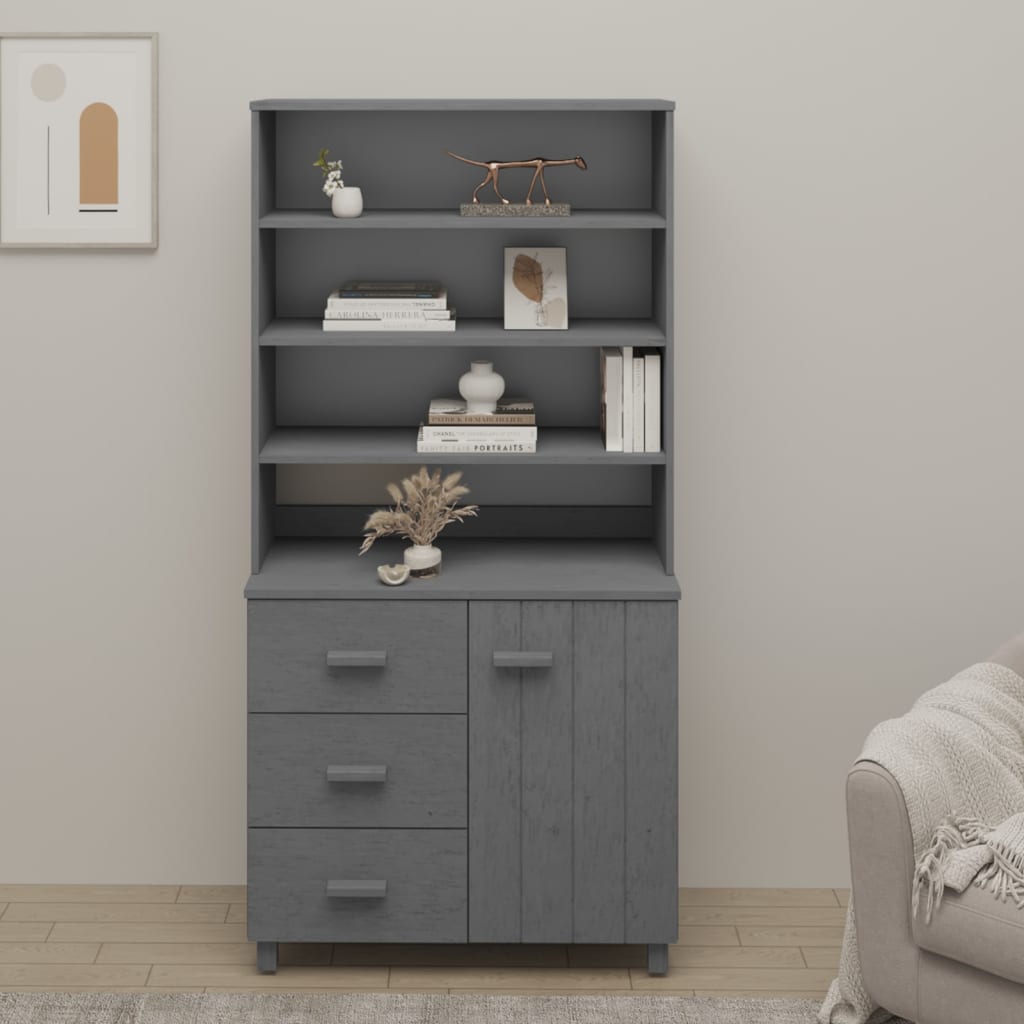 Credenza HAMAR in Legno Massello di Pino Grigio Scuro - homemem39