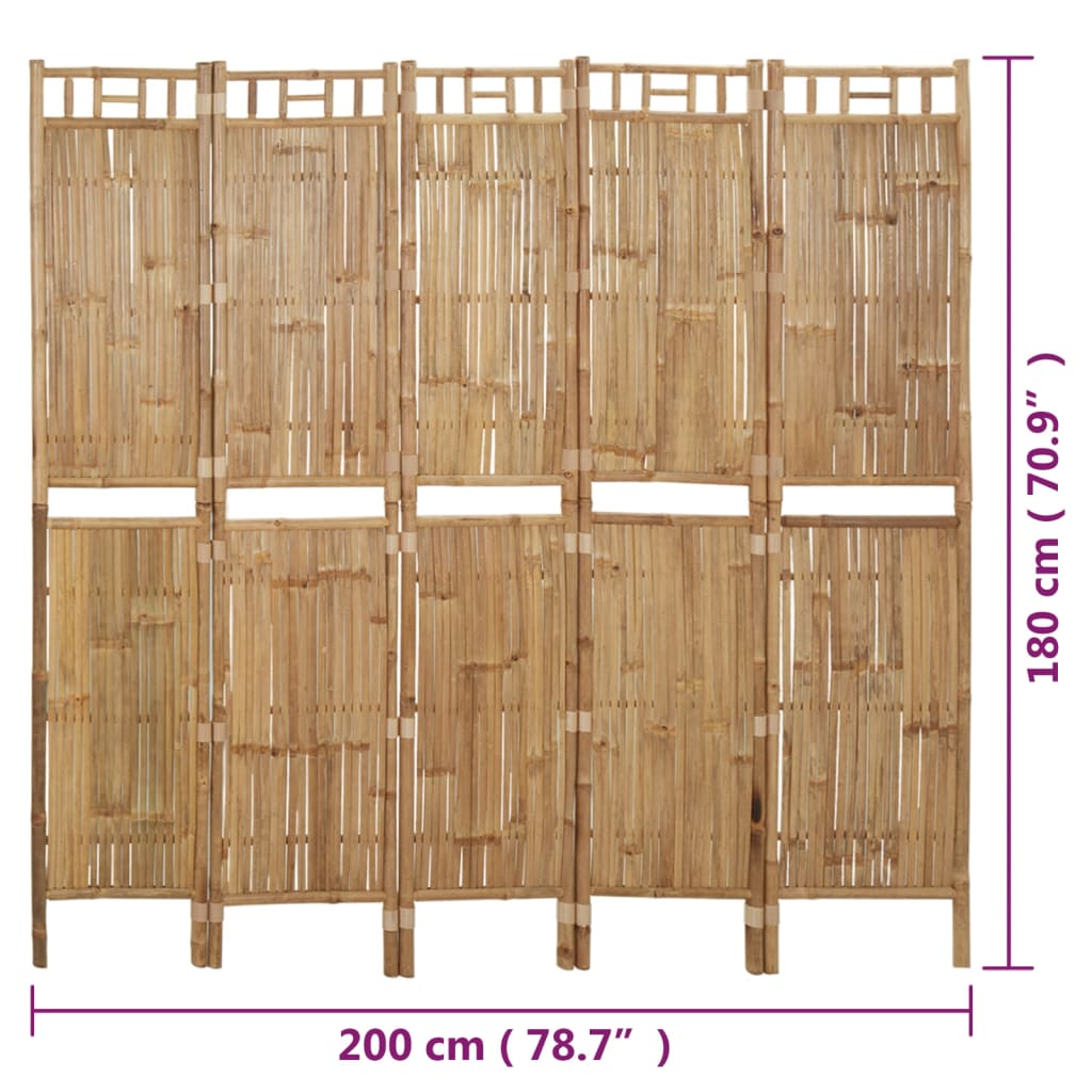 Paravento a 5 Pannelli in Bambù 200x180 cm | homemem39