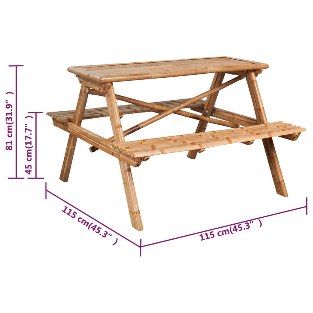Tavolo da Picnic 115x115x81 cm in Bambù | homemem39