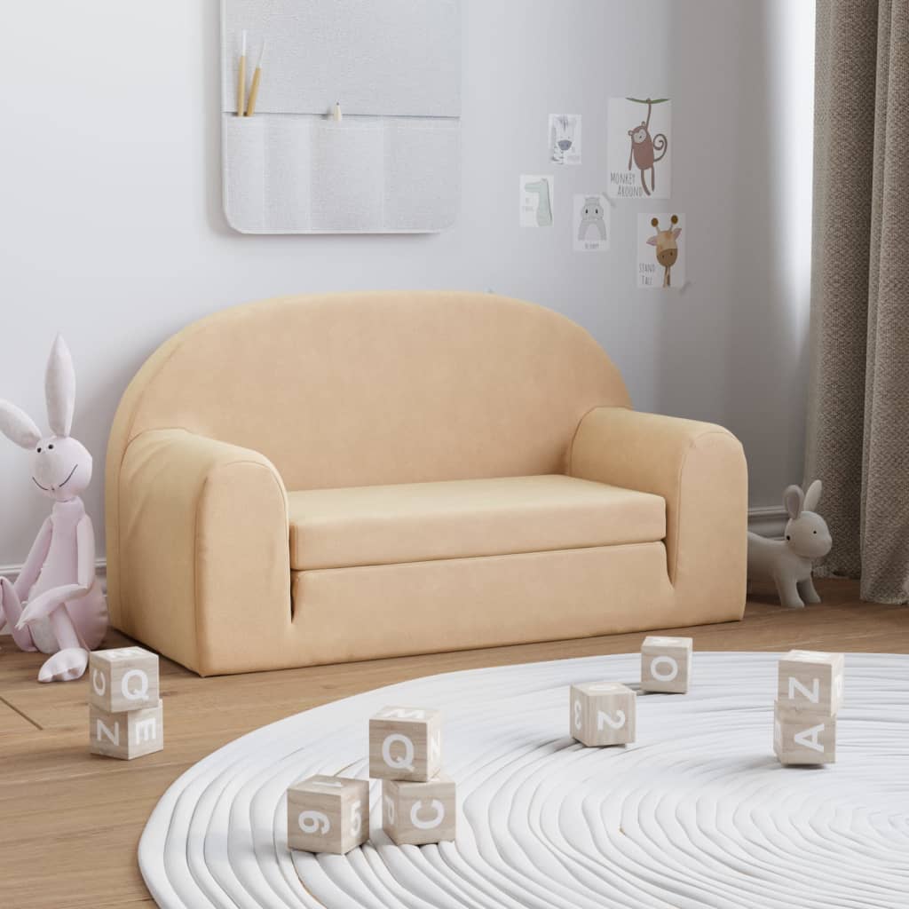 Divano Letto per Bambini a 2 Posti Crema in Morbido Peluche | homemem39