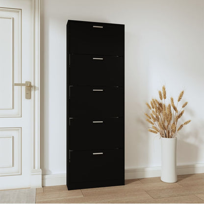 Scarpiera Nera 59x17x169 cm in Legno Multistrato - homemem39