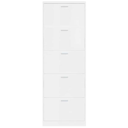 Scarpiera Bianco Lucido 59x17x169 cm in Legno Multistrato
