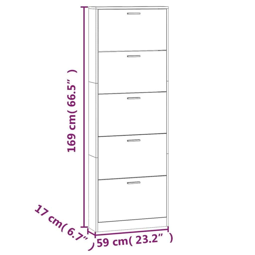 Scarpiera Bianco Lucido 59x17x169 cm in Legno Multistrato