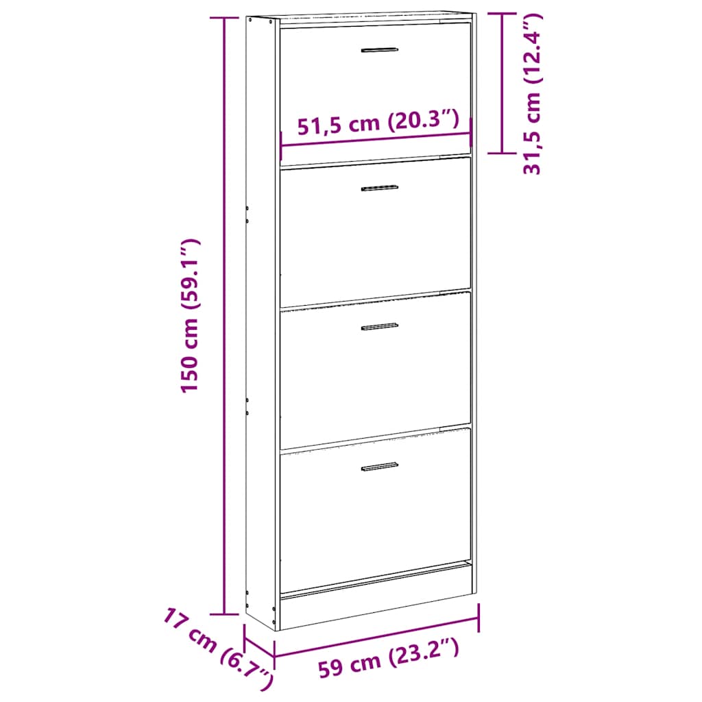 Scarpiera Bianca 59x17x150 cm in Legno Multistrato