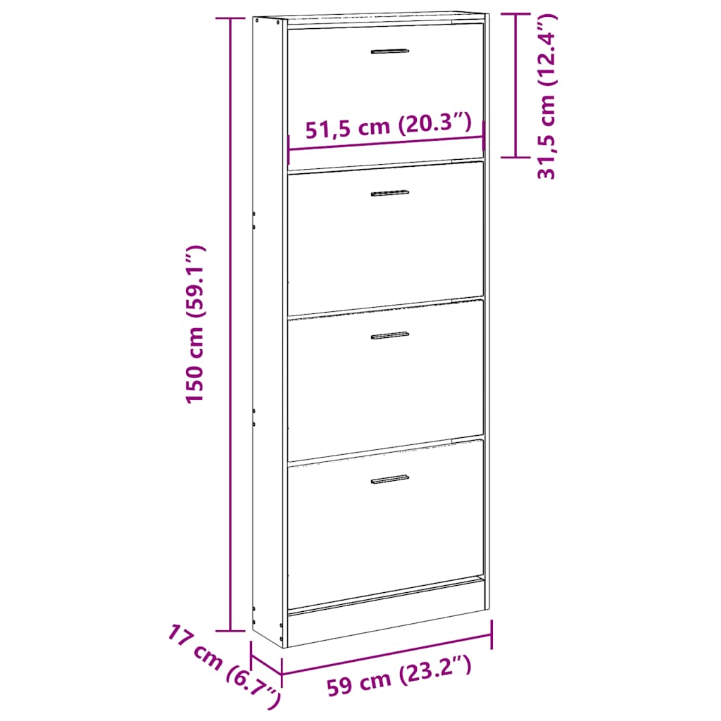 Scarpiera Bianco Lucido 59x17x150 cm in Legno Multistrato