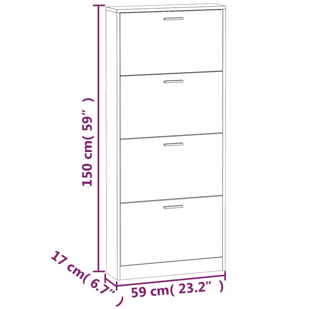 Scarpiera Bianco Lucido 59x17x150 cm in Legno Multistrato - homemem39