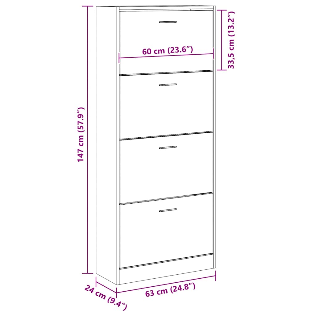 Scarpiera Rovere Sonoma 63x24x147 cm in Legno Multistrato | homemem39