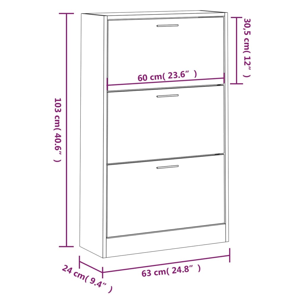 Scarpiera Nera 63x24x103 cm in Legno Multistrato