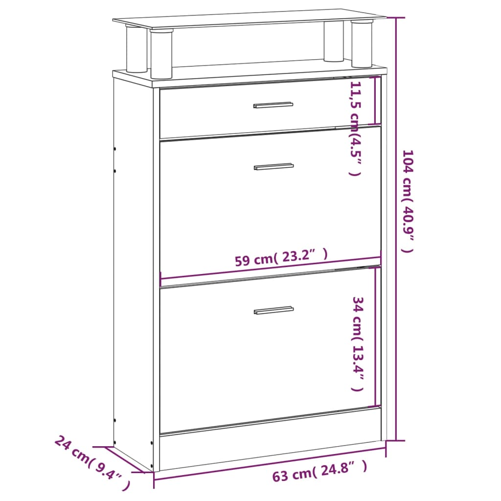 Scarpiera Grigio Sonoma 63x24x104 cm in Legno Multistrato