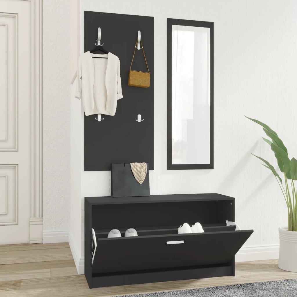 Set Scarpiere 3 in 1 Nero in Legno Multistrato - homemem39