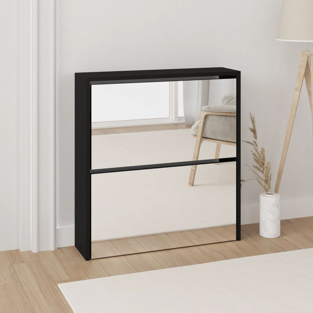 Scarpiera con Specchio a 2 Livelli Nera 63x17x67 cm - homemem39