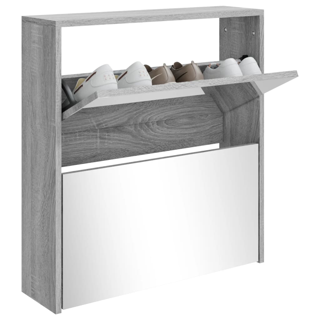 Scarpiera con Specchio a 2 Livelli Grigio sonoma 63x17x67 cm - homemem39