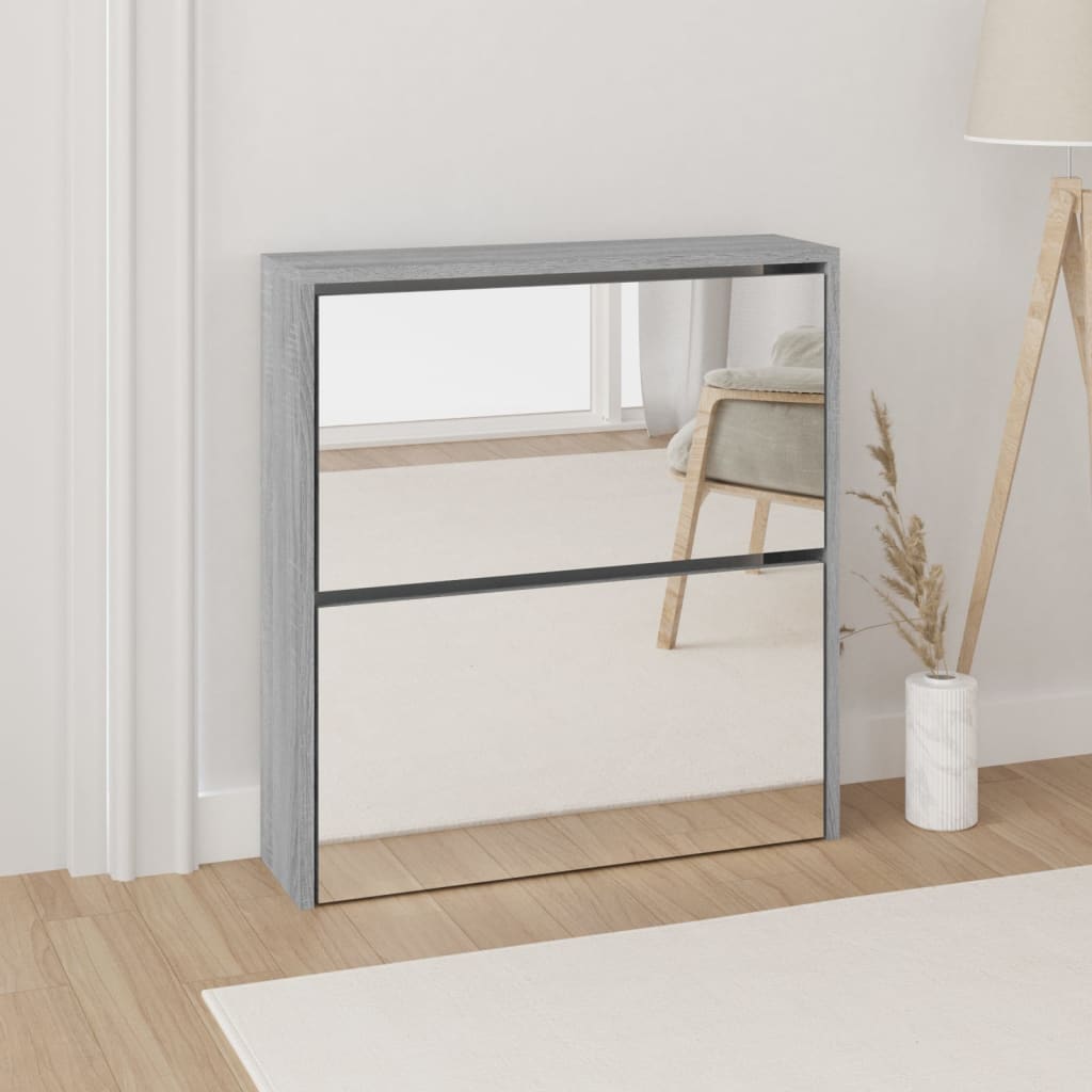 Scarpiera con Specchio a 2 Livelli Grigio sonoma 63x17x67 cm - homemem39