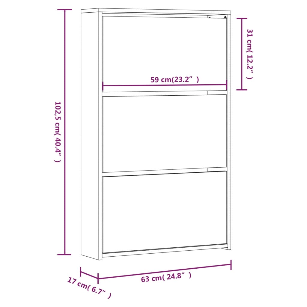 Scarpiera con Specchio a 3 Livelli Grigio cemento 63x17x102,5cm