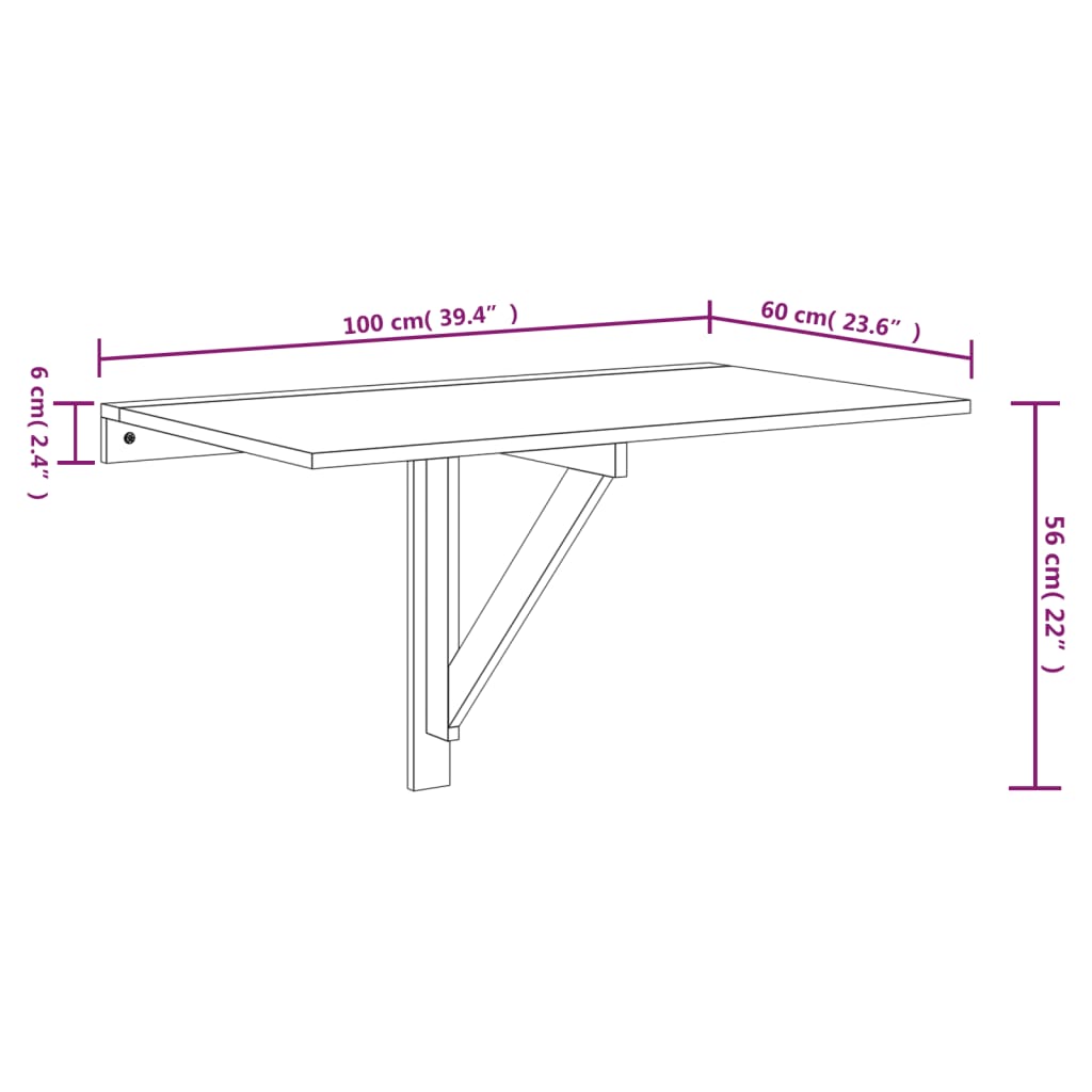 Tavolino Muro Pieghevole Grigio Cemento 100x60x56cm Multistrato
