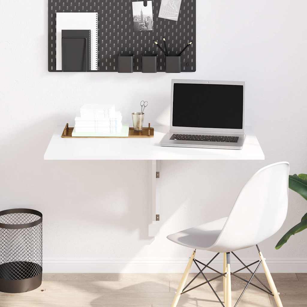 Tavolino Muro Pieghevole Bianco Lucido 100x60x56 cm Multistrato