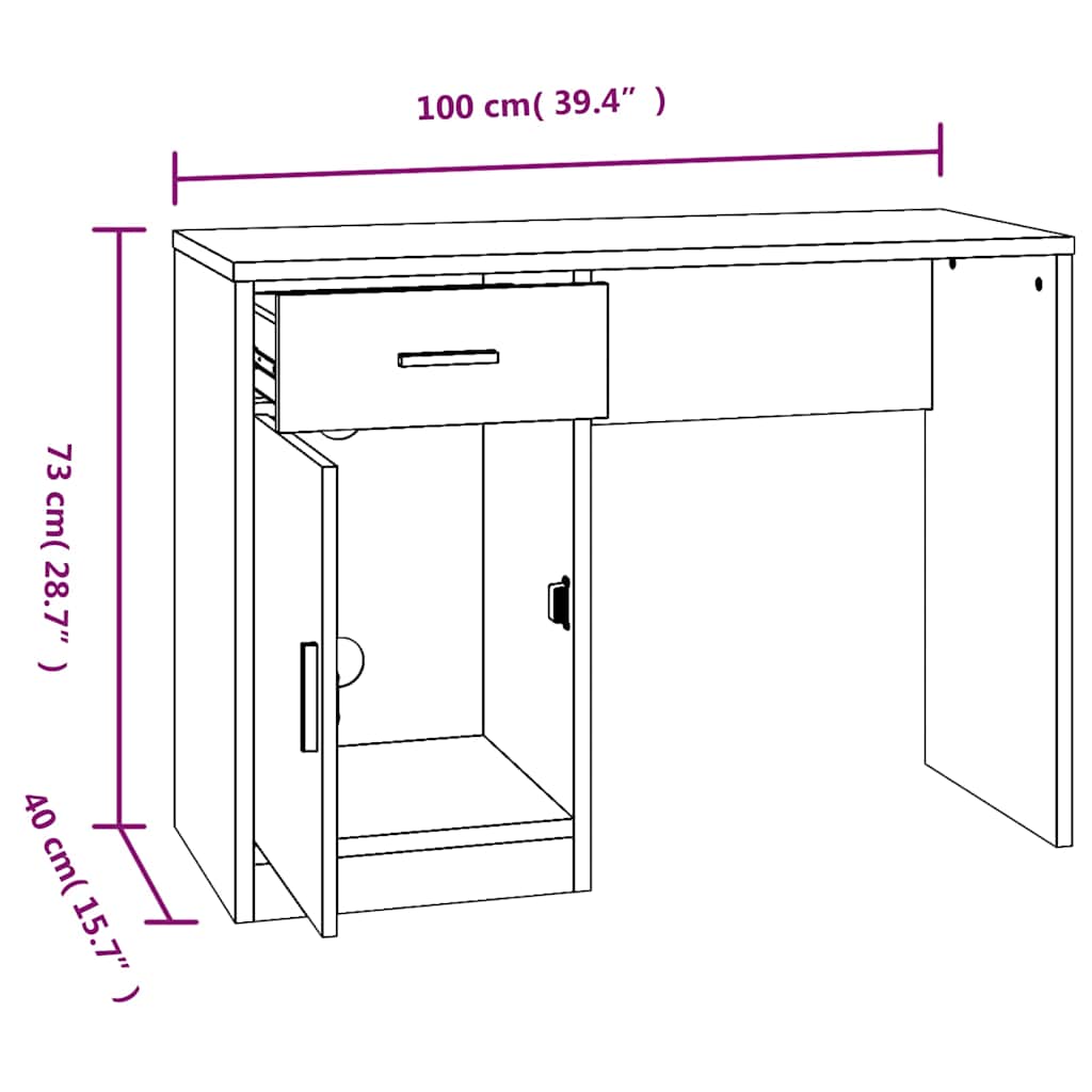 Scrivania Cassetto Grigio cemento 100x40x73cm Legno Multistrato