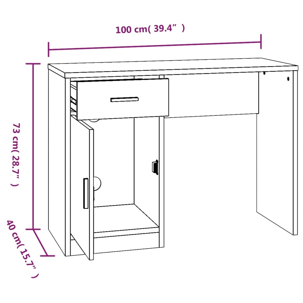 Scrivania Cassetto rovere fumo 100x40x73cm Legno Multistrato | homemem39