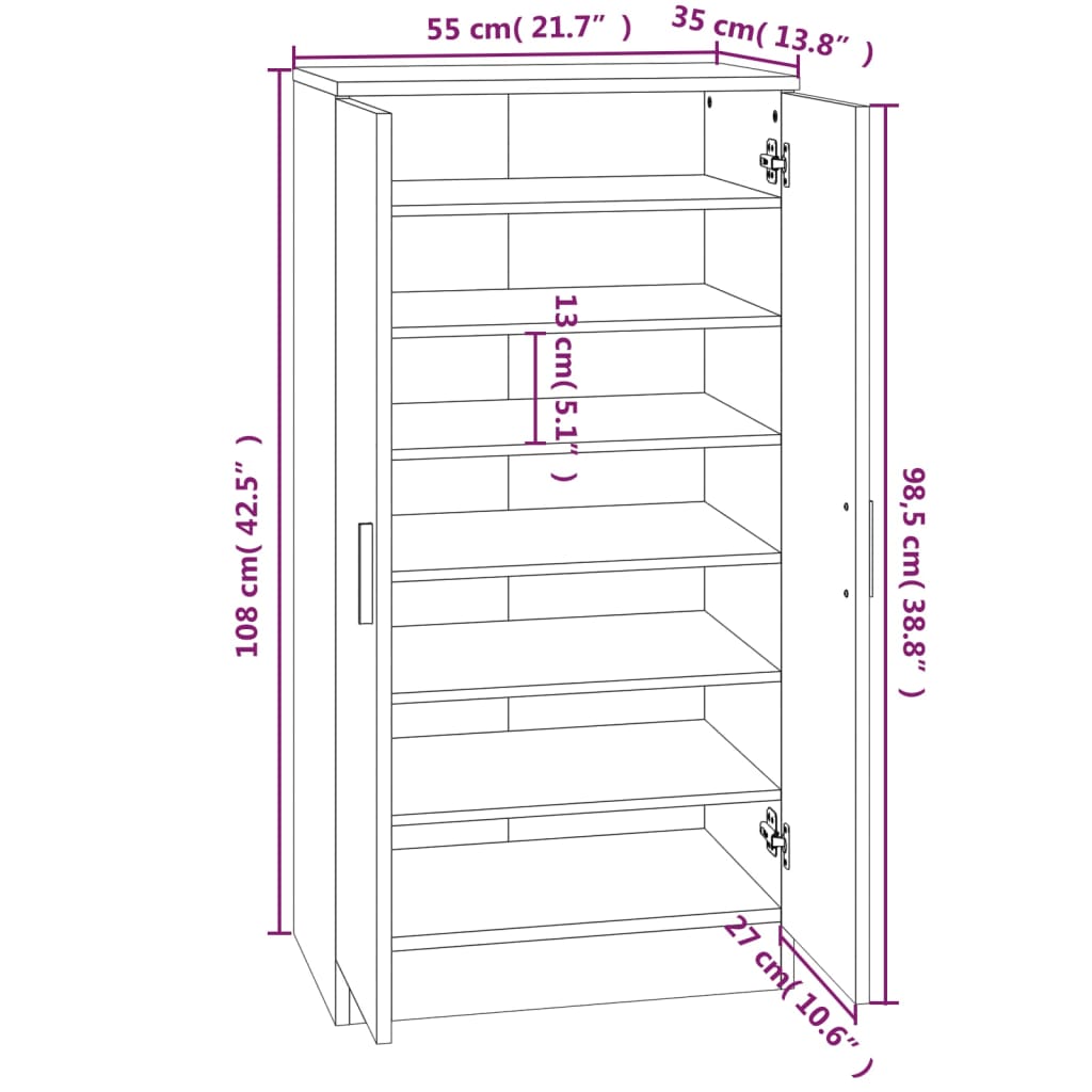 Scarpiera Grigio Cemento 55x35x108 cm in Legno Multistrato - homemem39