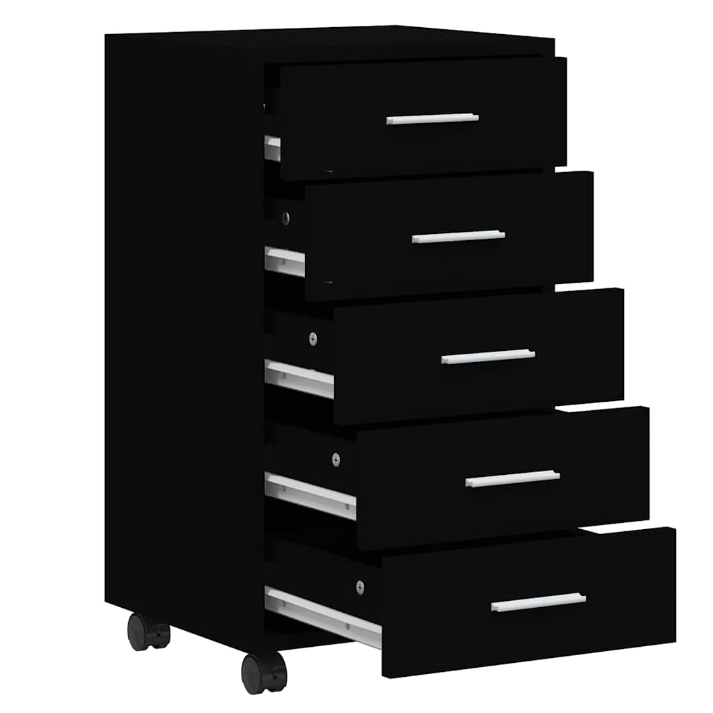 Cassettiera con Ruote Nero in Legno Multistrato | homemem39