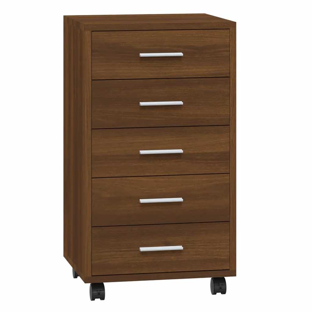 Cassettiera con Ruote rovere marrone in Legno Multistrato