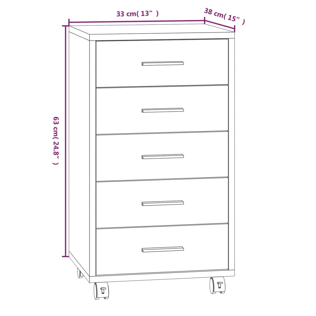 Cassettiera con Ruote rovere marrone in Legno Multistrato