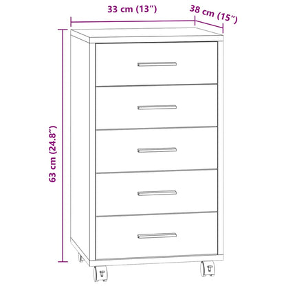 Cassettiera con Ruote rovere marrone in Legno Multistrato