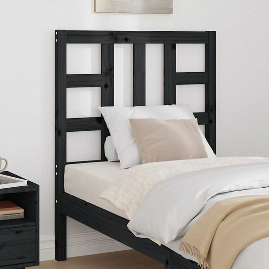 Testiera per Letto Nera 81x4x100 cm in Legno Massello di Pino
