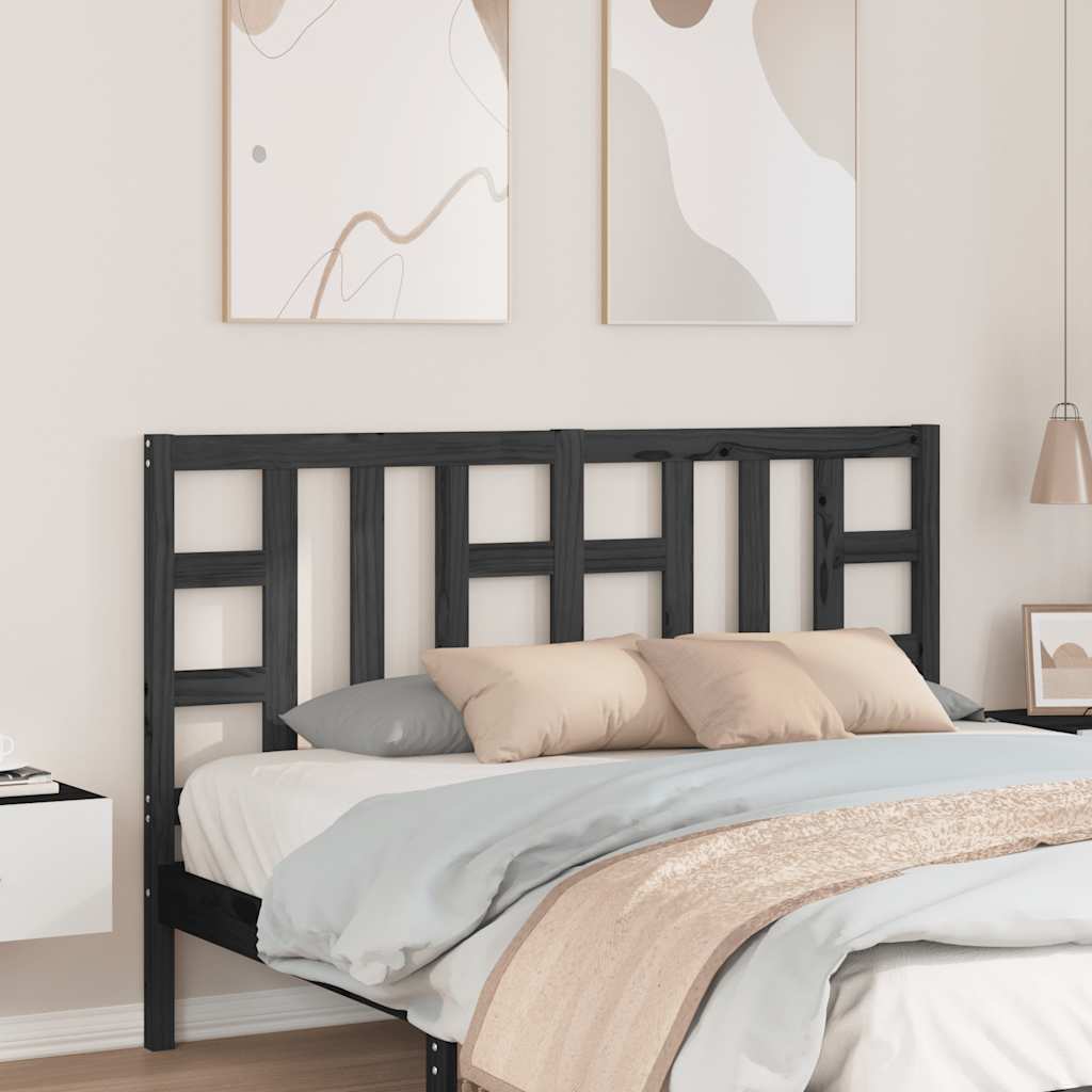 Testiera per Letto Nera 146x4x100 cm in Legno Massello di Pino