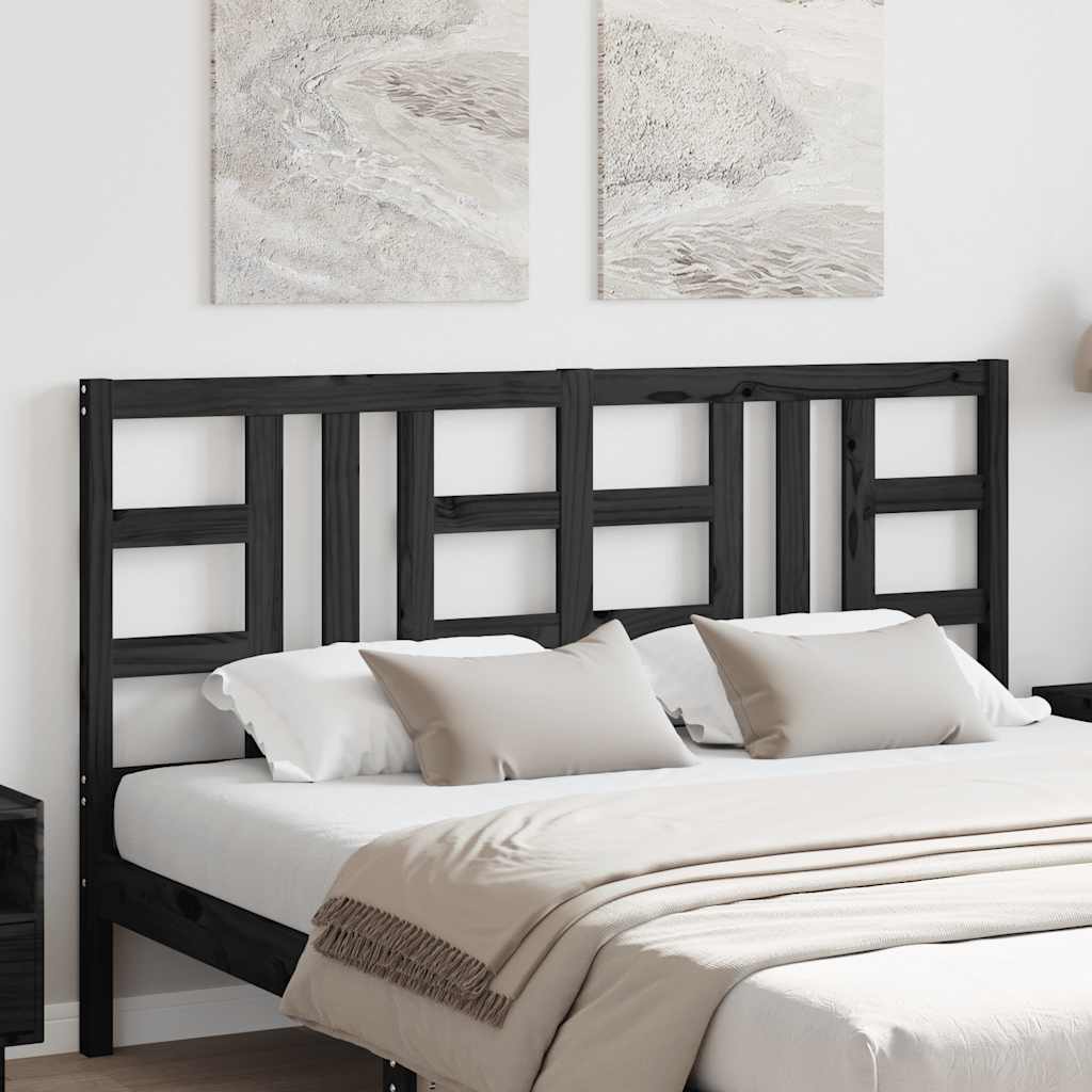 Testiera per Letto Nera 166x4x100 cm in Legno Massello di Pino