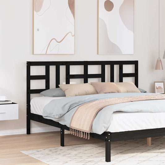 Testiera per Letto Nera 186x4x100 cm in Legno Massello di Pino