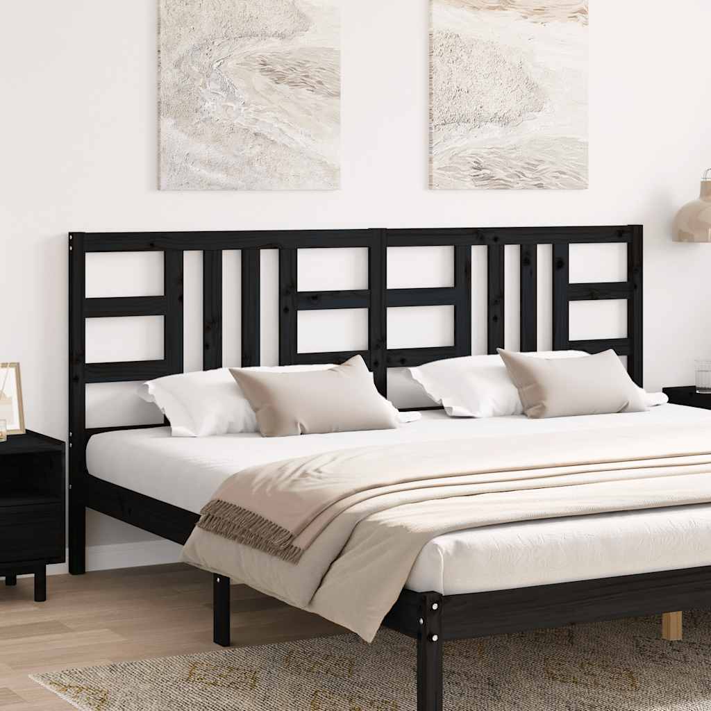 Testiera per Letto Nera 206x4x100 cm in Legno Massello di Pino