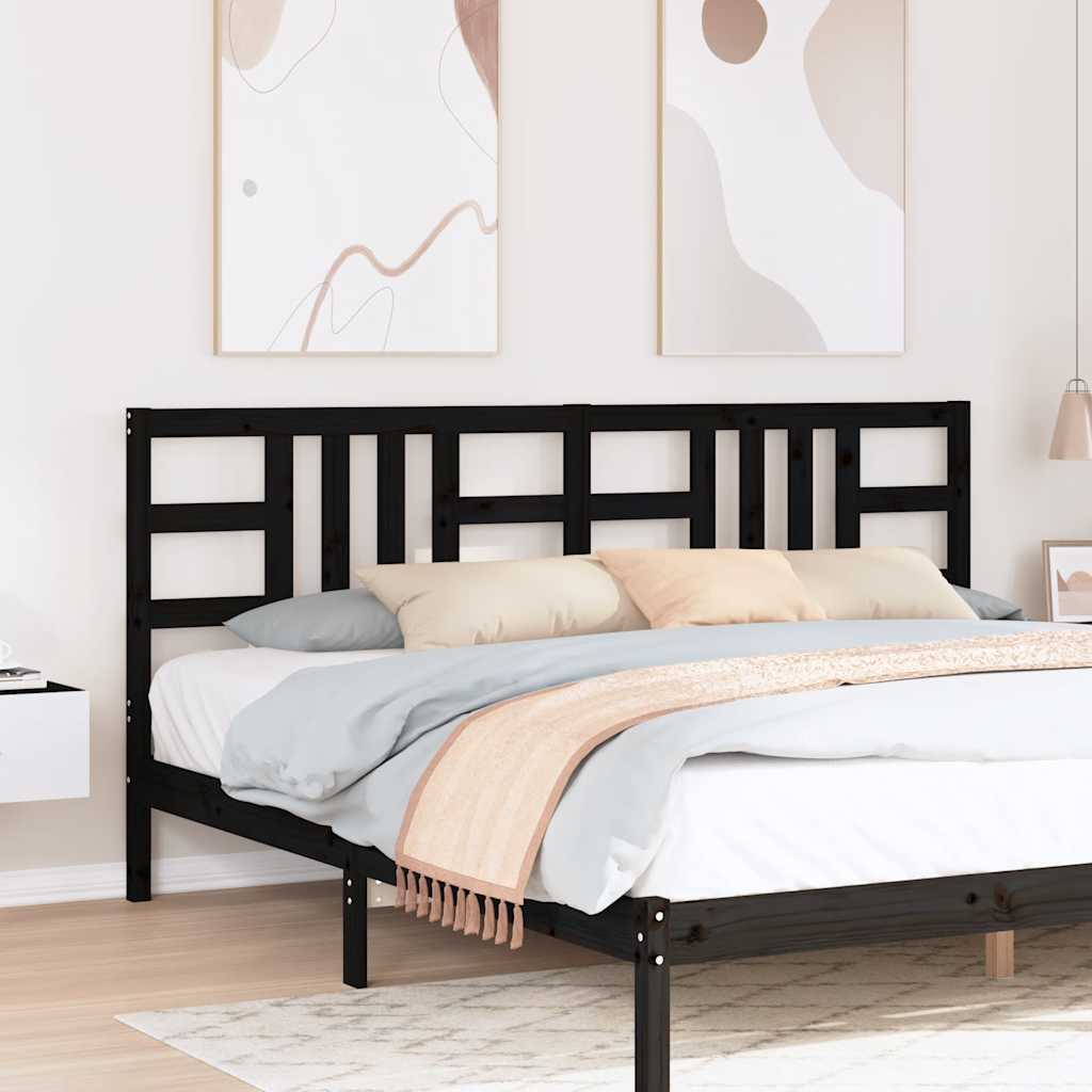 Testiera per Letto Nera 206x4x100 cm in Legno Massello di Pino