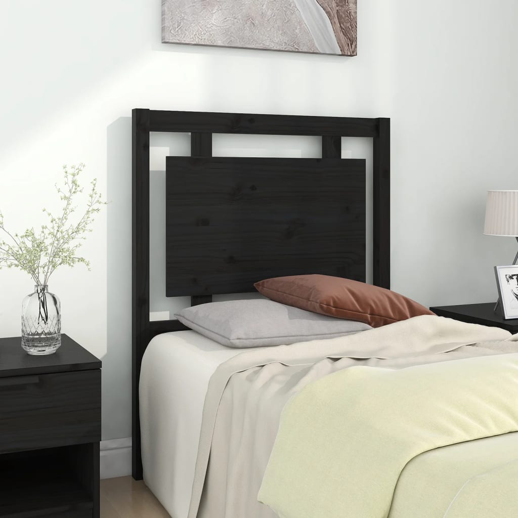 Testiera per Letto Nera 80,5x4x100 cm in Legno Massello di Pino