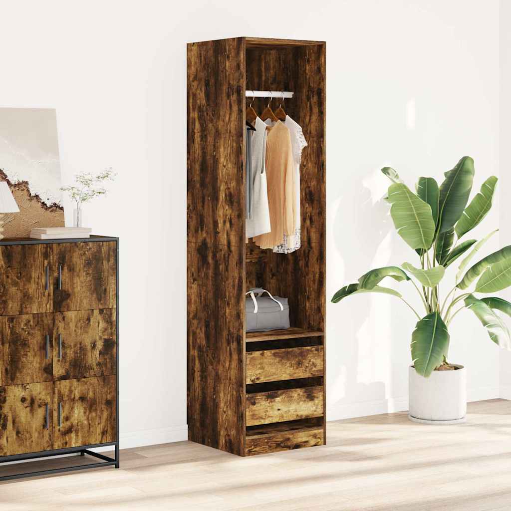 Wardrobe with drawers Smoked Oak 50x50x200 cm Plywood