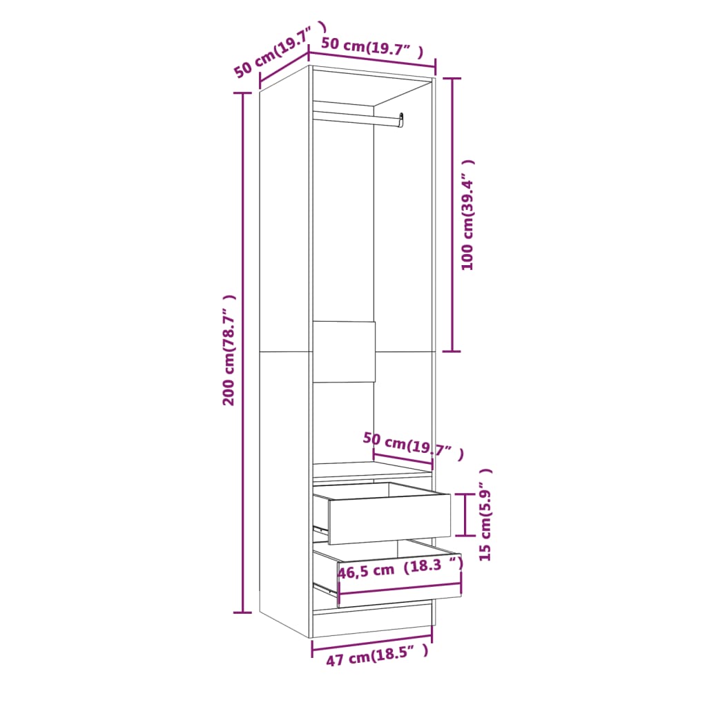 Armadio con Cassetti Grigio Sonoma 50x50x200 Legno Multistrato