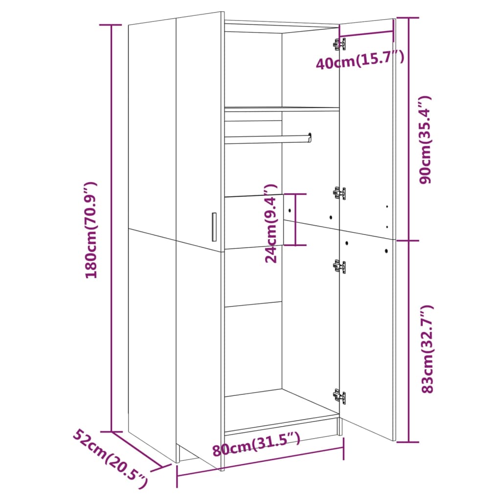 Sonoma Gray Wardrobe 80x52x180 cm in Plywood