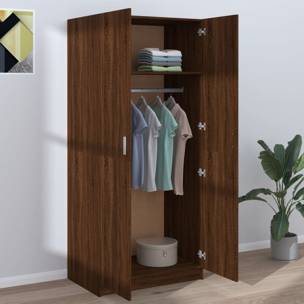 Brown Oak Wardrobe 80x52x180 cm in Multilayer Wood