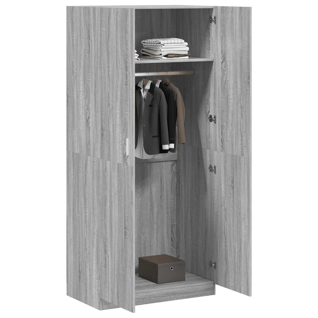 Armadio Grigio Sonoma 90x52x200 cm in Legno Multistrato