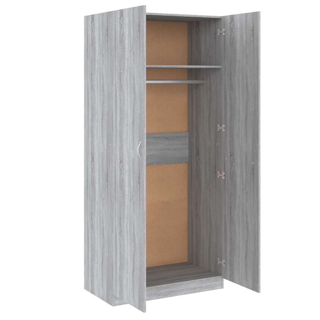 Armadio Grigio Sonoma 90x52x200 cm in Legno Multistrato